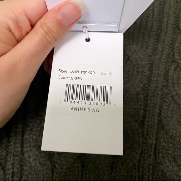 Anine Bing Sweater Irina Cable Knit Heavyweight Alpaca Wool Chunky Green L NWT - Picture 5 of 8